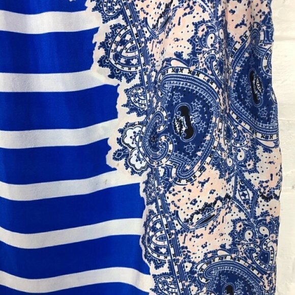 Anthropologie Maeve Archivist Blouse S 100% Silk Striped Paisley Boho Blue - Picture 5 of 8